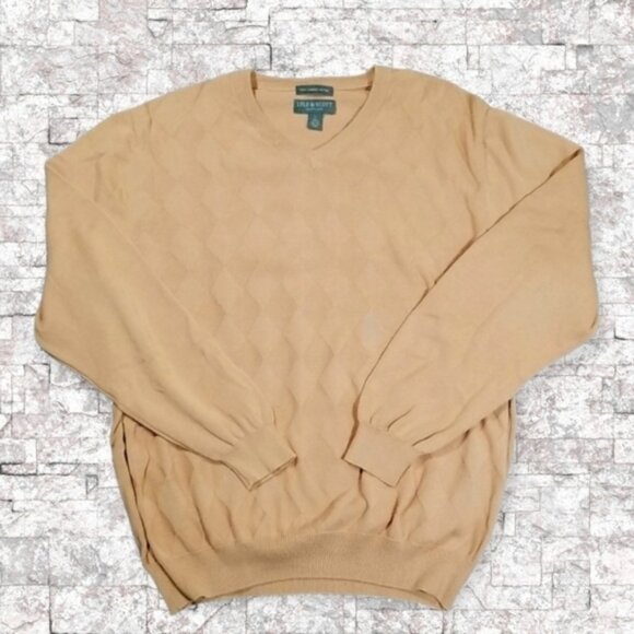 Lyle & Scott Scotland Men's Sweater Size L Brushed Cotton Knit Beige - Picture 1 of 4